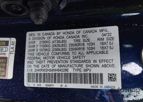 2022 Honda Cr-V Awd Ex from USA, damaged, VIN 2HKRW2H54NH640286
